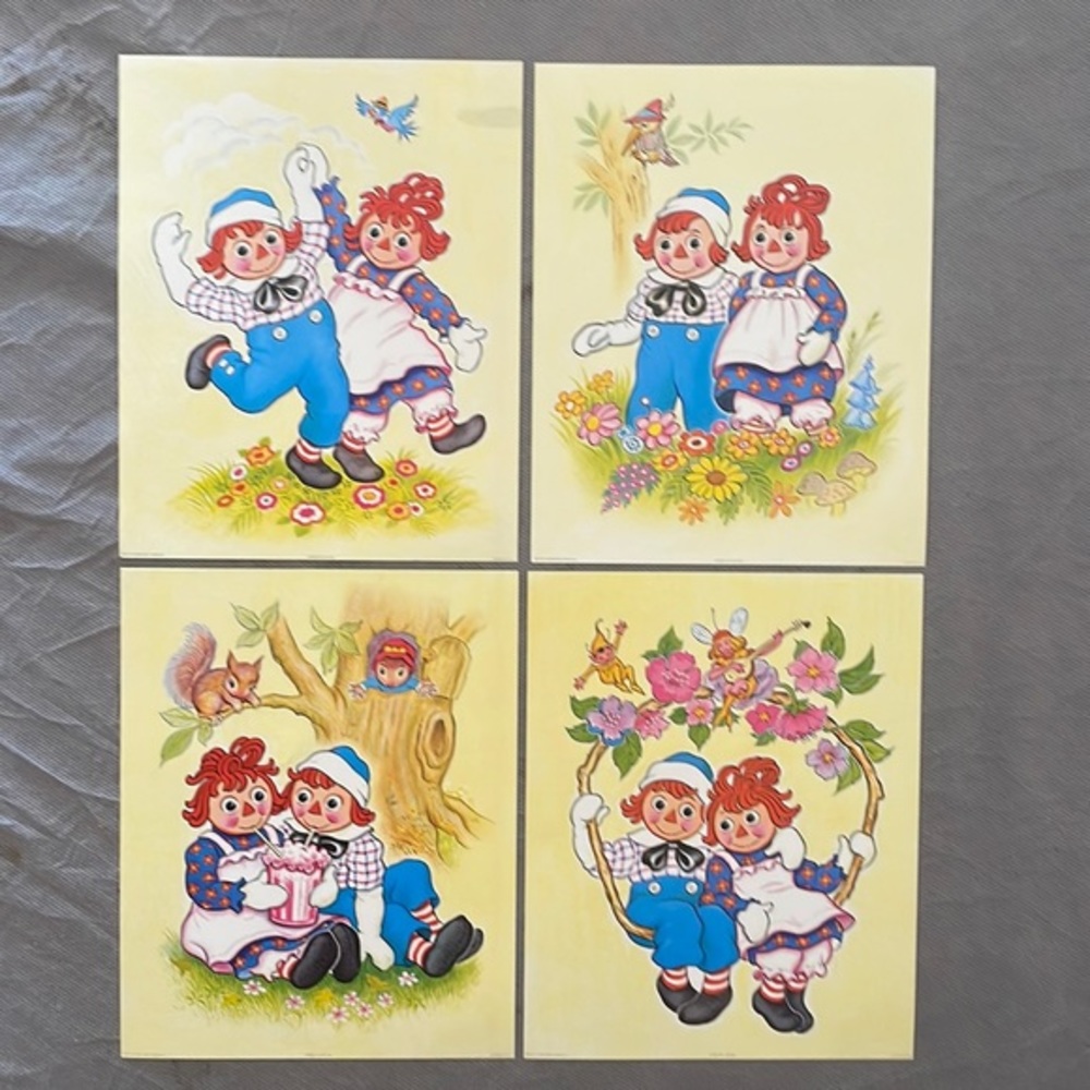 Vintage 1974 Raggedy Ann & Andy colored prints.